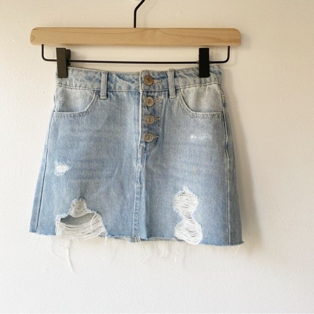 forever 21 girls distressed button fly mini skirt size 5/6
